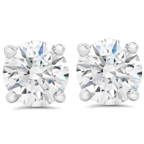 1 1/2 ct Round Round Diamond Studs with Screw Backs 14k White Gold Enhanced (F-G, SI)