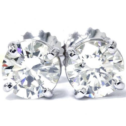 3ct Round Diamond Studs W/ Screw Back 14K White Gold