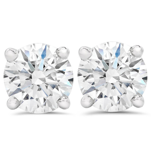 3ct Round Diamond Studs W/ Screw Back 14K White Gold (F-G, SI)