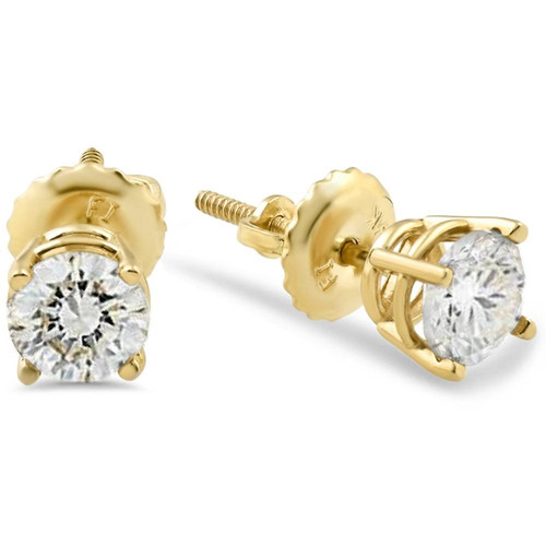 1/4 Ct Diamond Screw Back Studs 14k Yellow Gold Lab Grown Eco Friendly (G-H, SI)